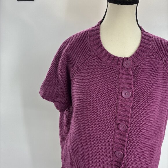 Loft Womens Size XL Cardigan Purple Short Sleeve Button Front Knit Sweater Top - Picture 2 of 6